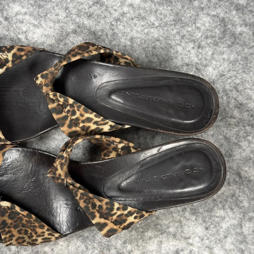 Donald J Pliner Brown Congo Mesh Elastic Leopard Print Sandals Mules BARE 8 Heel